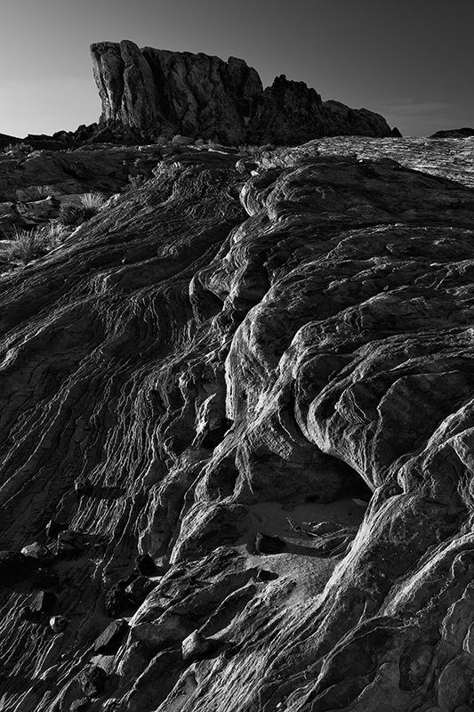 Gibraltar Rock in the Valley of Fire showing sun kissed striations black and white
